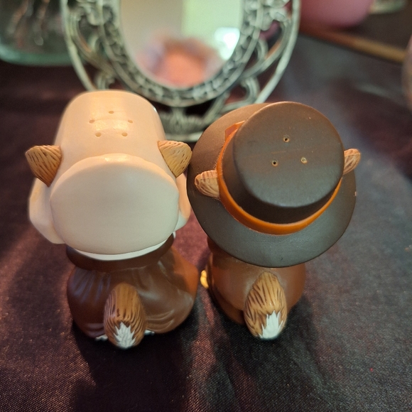 Vintage Hallmark salt pepper shakers Thanksgiving chipmunk pilgrims pair - Picture 7 of 12